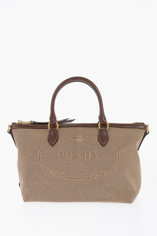 Jacquard Fabric Handbag with Leather Detail