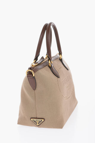 Jacquard Fabric Handbag with Leather Detail