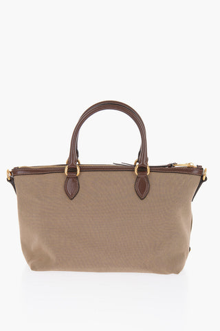 Jacquard Fabric Handbag with Leather Detail
