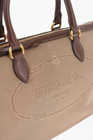 Jacquard Fabric Handbag with Leather Detail