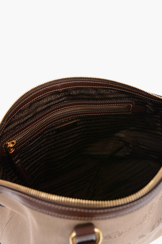 Jacquard Fabric Handbag with Leather Detail