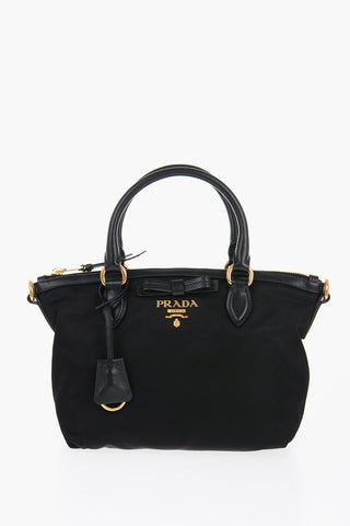 Nylon Handbag with Logo Plaque