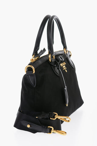 Nylon Handbag with Logo Plaque