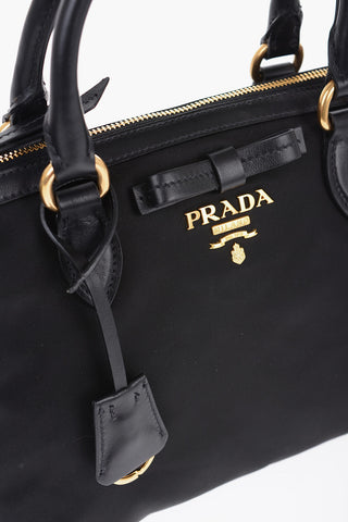 Nylon Handbag with Logo Plaque