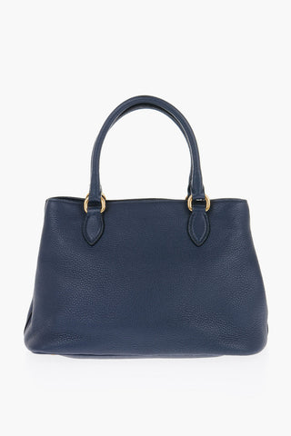 Grained Leather Handbag with Applied Logo