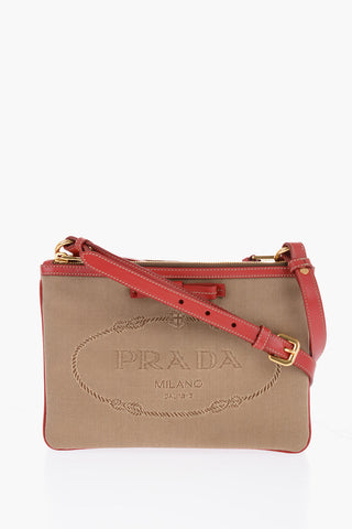 Jacquard Fabric Pochette with Leather Shoulder Strap