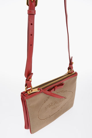 Jacquard Fabric Pochette with Leather Shoulder Strap