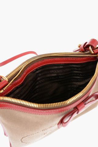 Jacquard Fabric Pochette with Leather Shoulder Strap