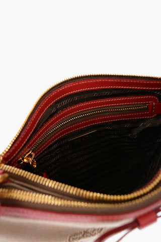 Jacquard Fabric Pochette with Leather Shoulder Strap