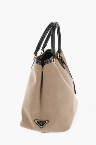 Canvas Handbag with Leather Handles