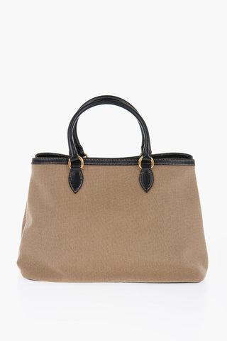 Canvas Handbag with Leather Handles