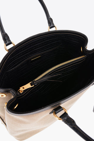 Canvas Handbag with Leather Handles