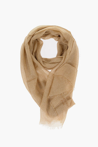 Checked Flax Silk and Cashmere Foulard
