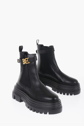 Leather GREBY Chelsea Booties with Logoed Ankle Strap