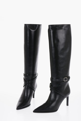 Leather Knee-high Boots with Ankle Strap 8cm