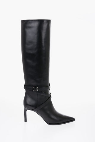 Leather Knee-high Boots with Ankle Strap 8cm