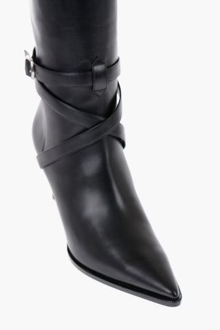 Leather Knee-high Boots with Ankle Strap 8cm