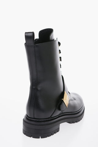 Leather Combat Booties with Logoed Ankle Strap