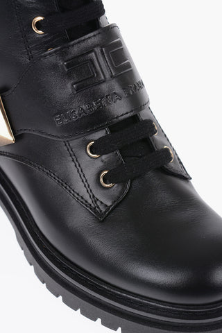 Leather Combat Booties with Logoed Ankle Strap