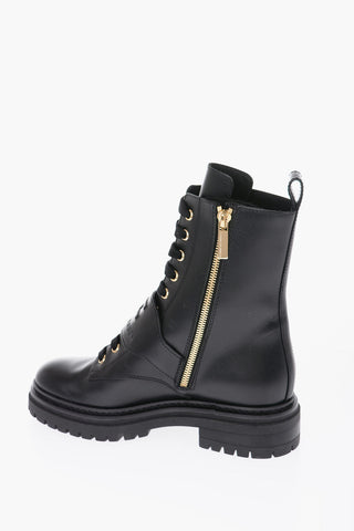 Leather Combat Booties with Logoed Ankle Strap