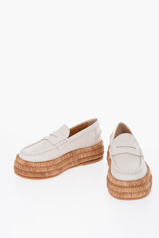 Leather Penny Loafers with Raffia Sole