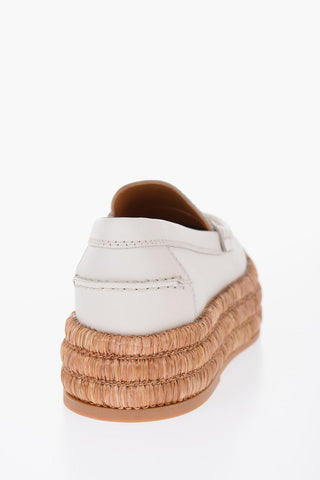 Leather Penny Loafers with Raffia Sole