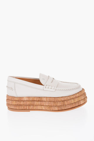 Leather Penny Loafers with Raffia Sole