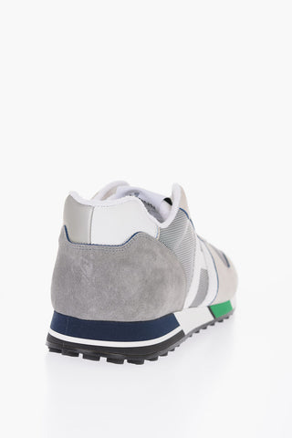 Leather and Canvas Sneakers with Embroidered Logo