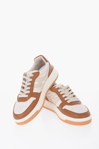 Sneakers Bicolore in Pelle con Logo Laterale