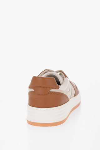 Sneakers Bicolore in Pelle con Logo Laterale