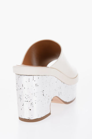 Leather Wedge Mules with Mirror Effect