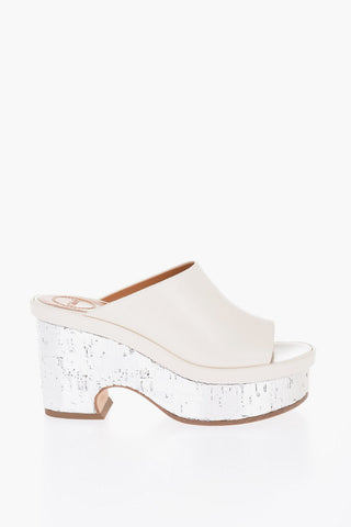 Leather Wedge Mules with Mirror Effect