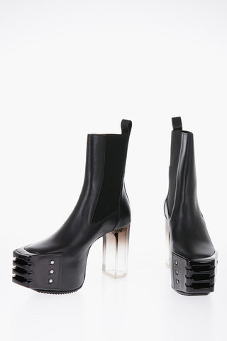 Leather Ankle Boots with Sheer Heel and Insert-design Platform