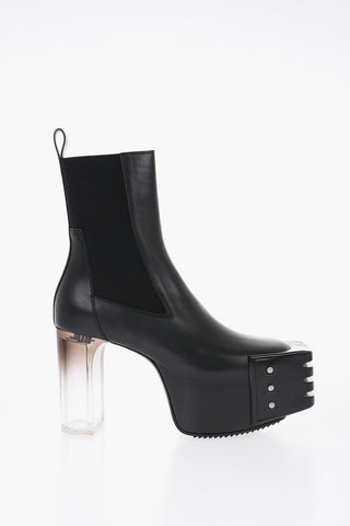 Leather Ankle Boots with Sheer Heel and Insert-design Platform
