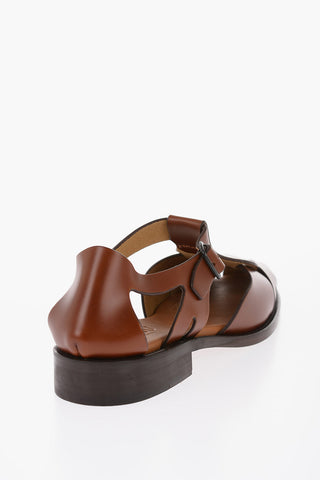 Leather Fisherman Sandals with Woven Upper