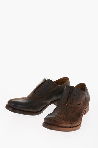 Laceless Leather Derby Shoes with Lived Effect