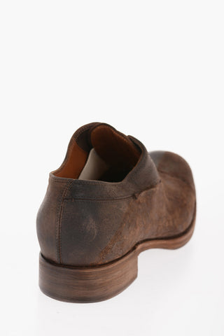 Laceless Leather Derby Shoes with Lived Effect