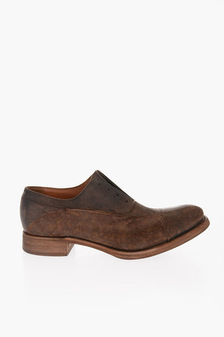 Laceless Leather Derby Shoes with Lived Effect