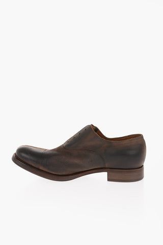 Laceless Leather Derby Shoes with Lived Effect