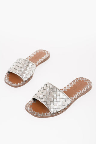 Woven Leather Sliders with Rubber Sole