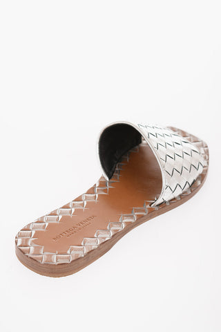 Woven Leather Sliders with Rubber Sole