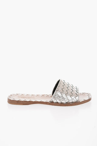 Woven Leather Sliders with Rubber Sole