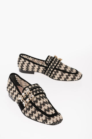 Woven Raffia Loafers with Jeweled Buckle