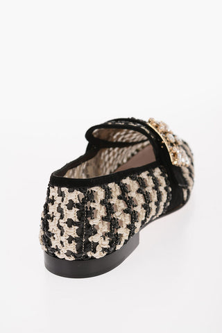 Woven Raffia Loafers with Jeweled Buckle