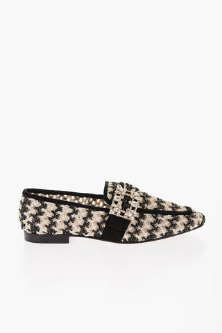 Woven Raffia Loafers with Jeweled Buckle