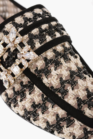 Woven Raffia Loafers with Jeweled Buckle