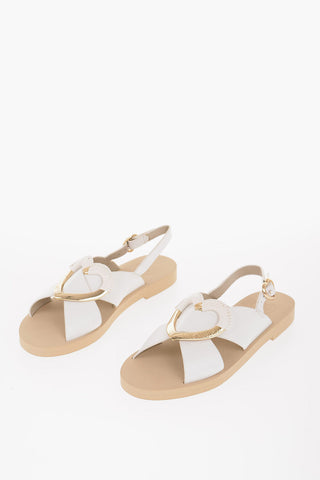 LOVE Leather Sandals with Metal Golden Heart