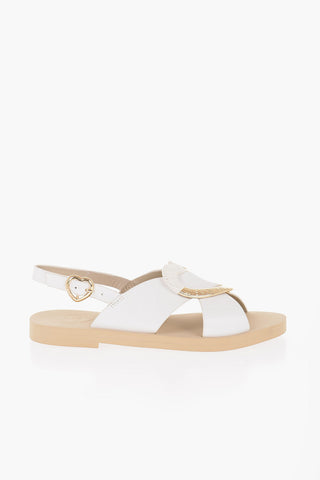 LOVE Leather Sandals with Metal Golden Heart