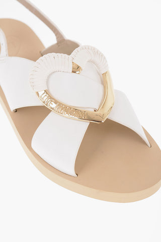LOVE Leather Sandals with Metal Golden Heart