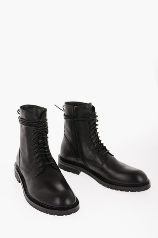 Leather Biker Ankle Boots with Side Zip